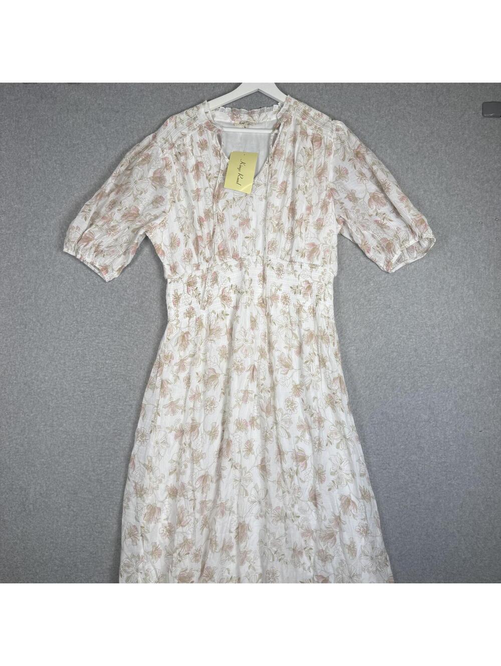 Brand New Kings Road Women's Size XL White Floral Peasant Cottagecore Midi Dress